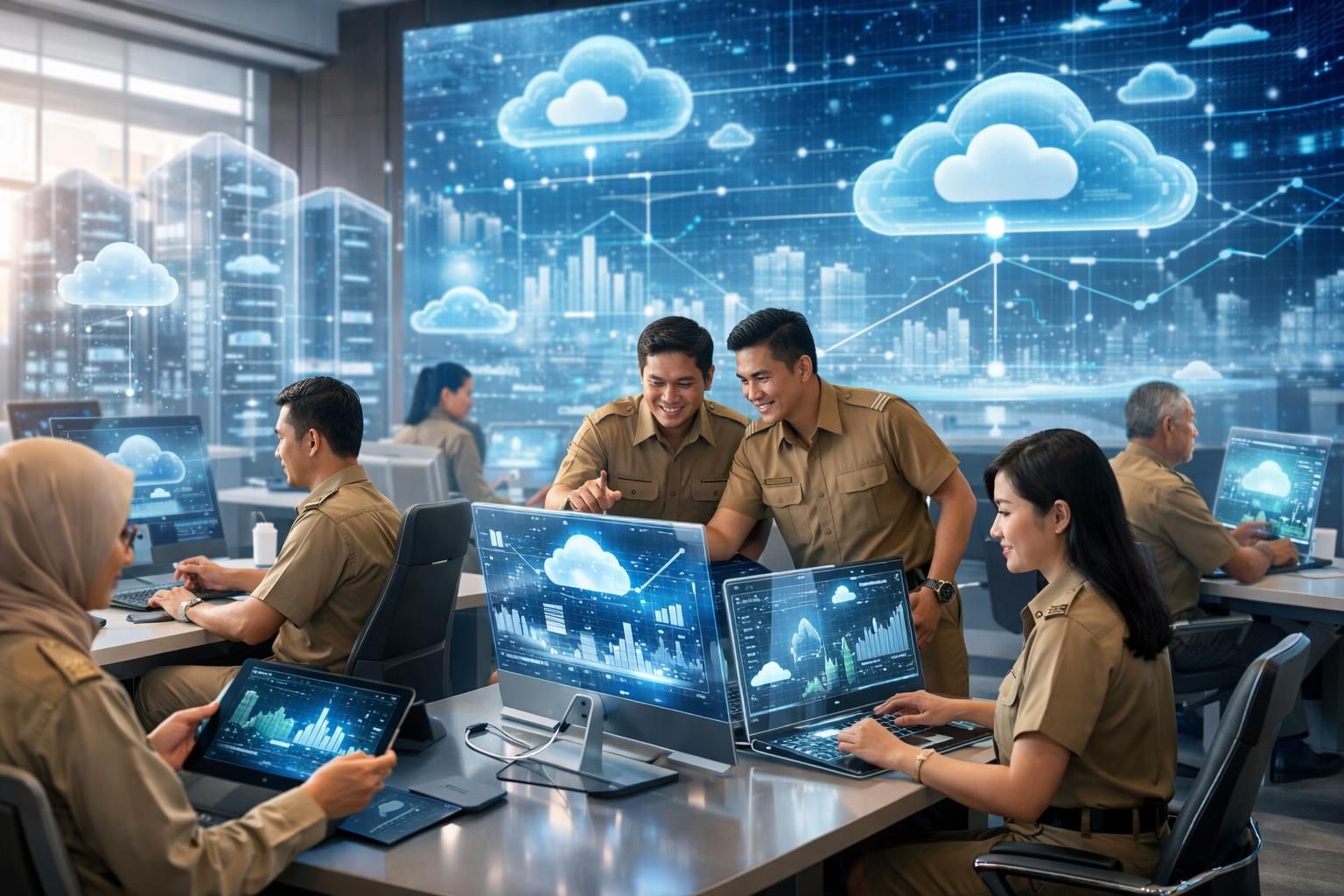 pemerintah indonesia mempercepat transformasi digital sektor publik dengan mengimplementasikan sistem berbasis cloud yang inovatif dan efisien.