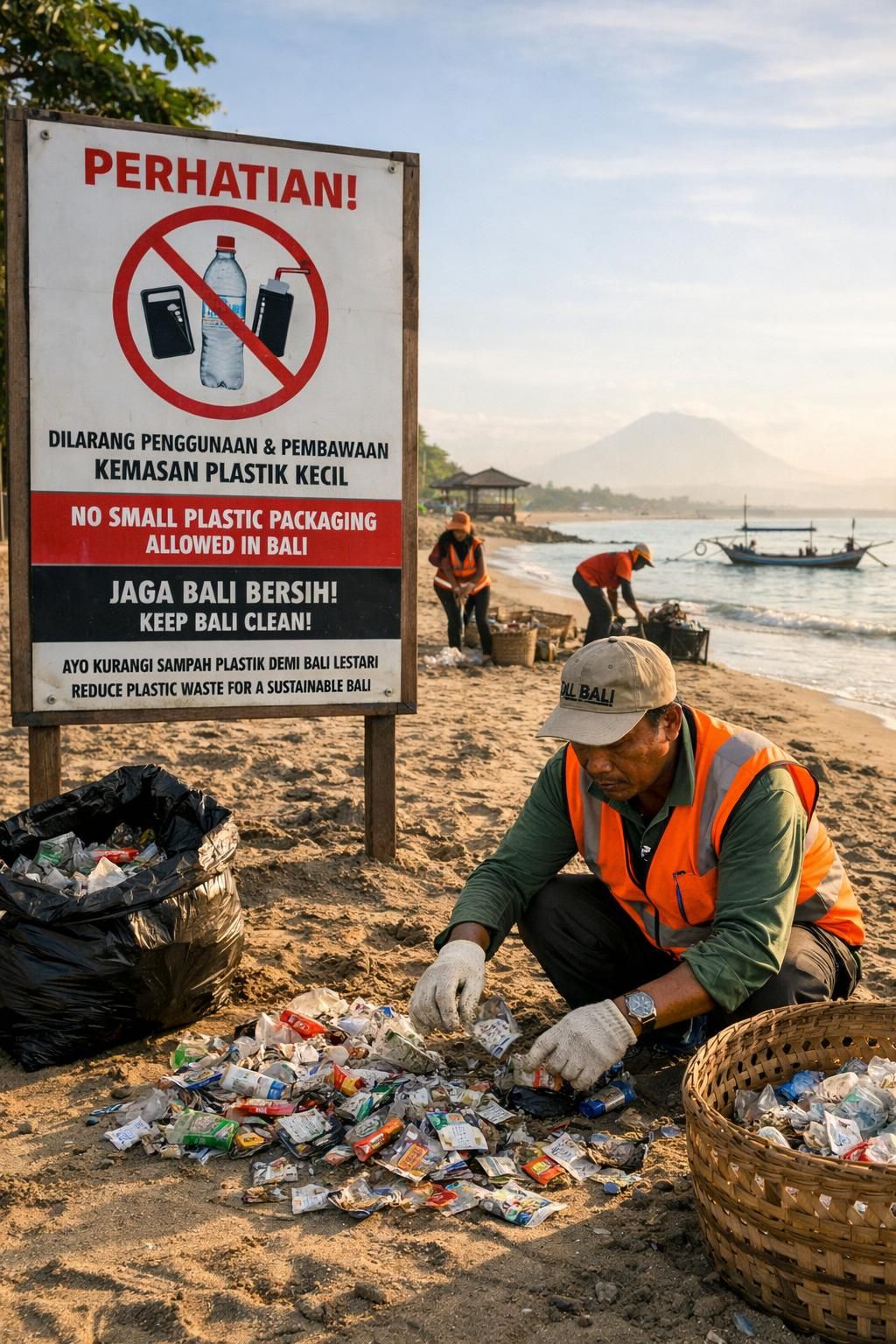 bali berencana melarang produksi kemasan plastik kecil mulai tahun 2026 untuk mendukung pelestarian lingkungan dan mengurangi sampah plastik.
